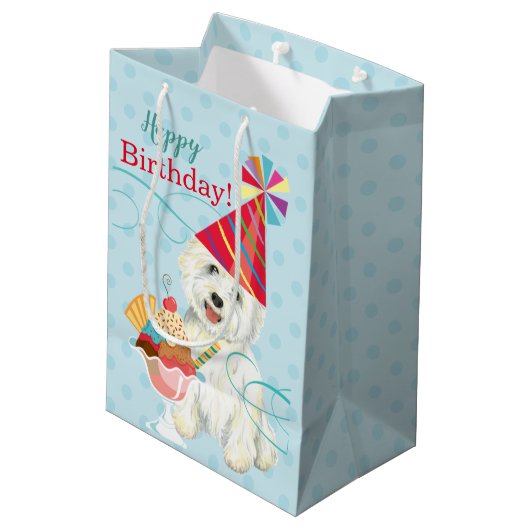Sweet Birthday Westie Medium Gift Bag Medium Cadeauzakje (Achterkant Gekanteld)