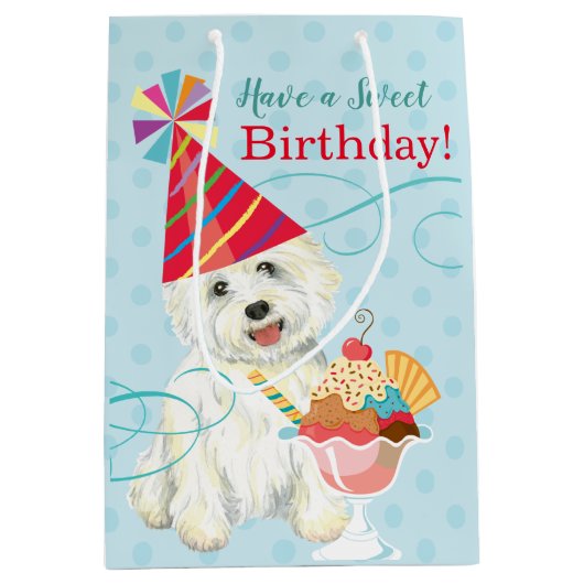 Sweet Birthday Westie Medium Gift Bag Medium Cadeauzakje (Voorkant)