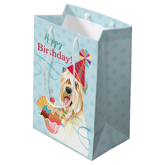 Sweet Birthday Wheaten Terrier Medium Gift Bag Medium Cadeauzakje (Achterkant Gekanteld)