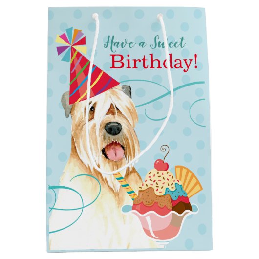 Sweet Birthday Wheaten Terrier Medium Gift Bag Medium Cadeauzakje (Voorkant)