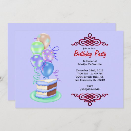 Sweet Bithday Cake and Balloons Kaart (Voorkant / Achterkant)