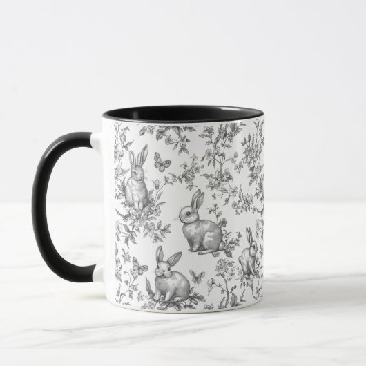 Sweet Black Bunny Rabbits French Toile Mok (Links)