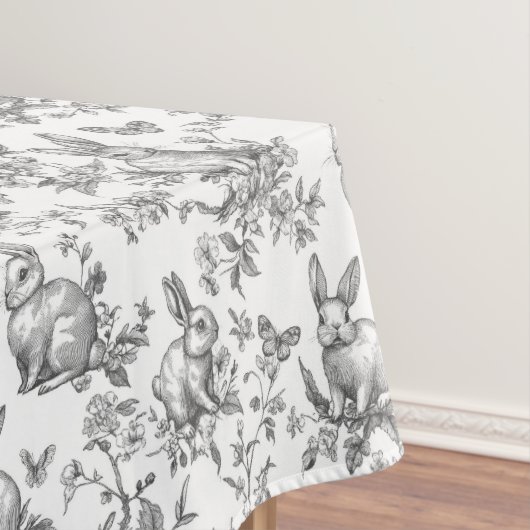 Sweet Black Bunny Rabbits French Toile Tafelkleed (Voorbeeld)