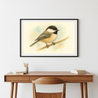 Sweet Black-Capped Chickadee Waterverf Portret Poster