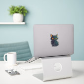 Sweet Black Cat Catitude grafisch ontwerp Sticker (Laptop op bureau)