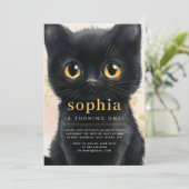 Sweet Black Cat eerste verjaardag Kaart (Staand voorkant)