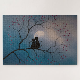 Sweet Black Cats die naar Moon Jigzaag Puzzle kijk Legpuzzel