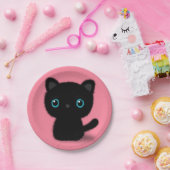 Sweet Black kitten op pastelroze Papieren Bordje (Feest)