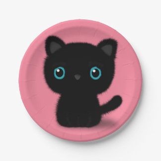Sweet Black kitten op pastelroze Papieren Bordje