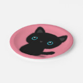 Sweet Black kitten op pastelroze Papieren Bordje (Gekanteld)
