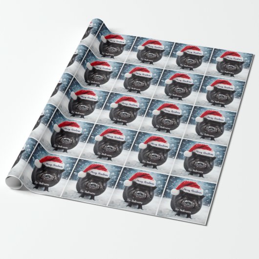 Sweet Black Piggy Kerstmis Cadeaupapier (Uitgerold)