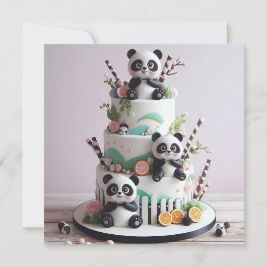 SWEET BLACK & WHITE PANDA THEMA KIDS VERJAARDAG KAART (Voorkant)