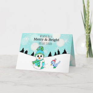 Sweet Blauwgroen Snowman en vogelwinterdag Kerstda Kaart