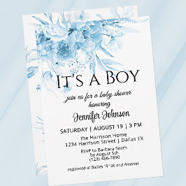 Sweet  Bloemen Blauw Het is een Boy Baby shower Kaart