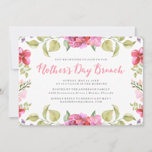 Sweet Blossom Moederdag Brunch Uitnodiging (Voorkant)