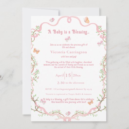 Sweet Blossom Waterverf Elegant Baby shower Kaart (Voorkant)