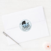 Sweet Blue  Baby Carriage Pram and Bow Ronde Sticker (Envelop)