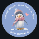 Sweet Blue Baby Penguin Christmas Label voor kinde<br><div class="desc">Ben je op zoek naar de perfecte kerstcadeau label sticker die je kind of kleinkind zal verrukken en ze houden van pinguïns? Je hoeft niet verder te kijken! Bereid je voor om betoverd te worden door ons prachtige pastel baby pinguïn-ontwerp, dat gegarandeerd een stralende glimlach op hun gezicht brengt. Personaliseer...</div>