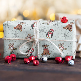 Sweet Blue Baby's Eerste Kerstwinter Dieren Cadeaupapier