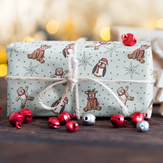 Sweet Blue Baby's Eerste Kerstwinter Dieren Cadeaupapier