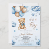 Sweet Blue Balloon Teddy Baby Boy Shower Kaart (Voorkant)