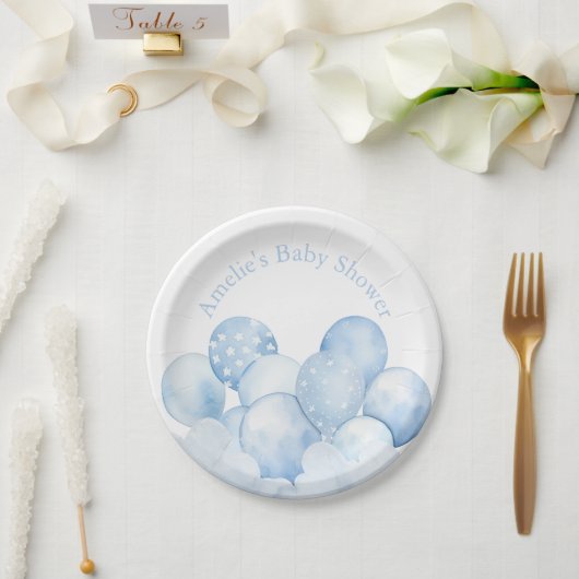 Sweet Blue Balloons Baby shower papier Bord (Huwelijk)