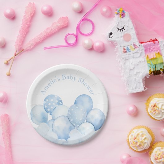 Sweet Blue Balloons Baby shower papier Bord (Feest)