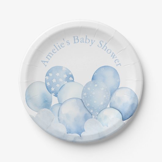 Sweet Blue Balloons Baby shower papier Bord (Voorkant)