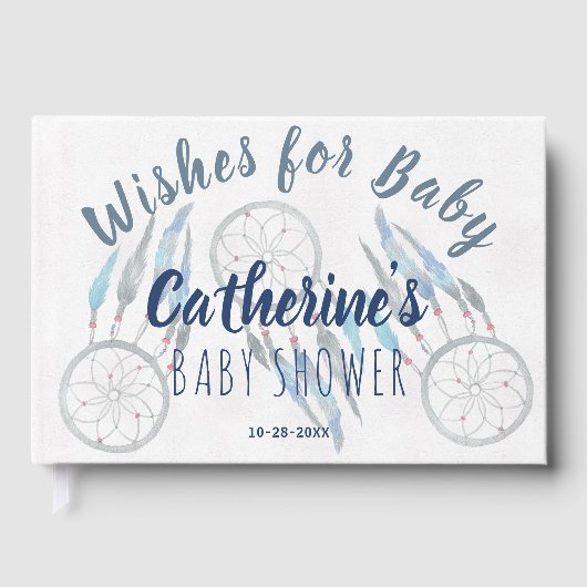 Sweet Blue Boho Dreamcatcher Baby shower Guestbook Gastenboek (Voorkant)