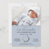 Sweet Blue Boho Floral Baby Boy Foto geboorte Aankondiging (Voorkant)