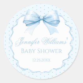 Sweet blue bow baby boy shower dank u sticker