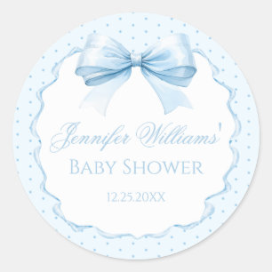 Sweet blue bow baby boy shower dank u sticker