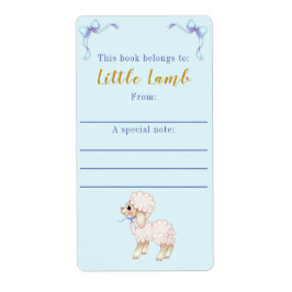 Sweet Blue Bow Boy Lamb Baby shower Bookplaat Etiket