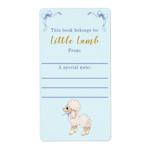 Sweet Blue Bow Boy Lamb Baby shower Bookplaat Etiket