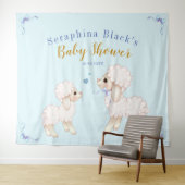 Sweet Blue Boy Lamb Baby shower Backdrop Wandkleed (In Situ (horizontaal))