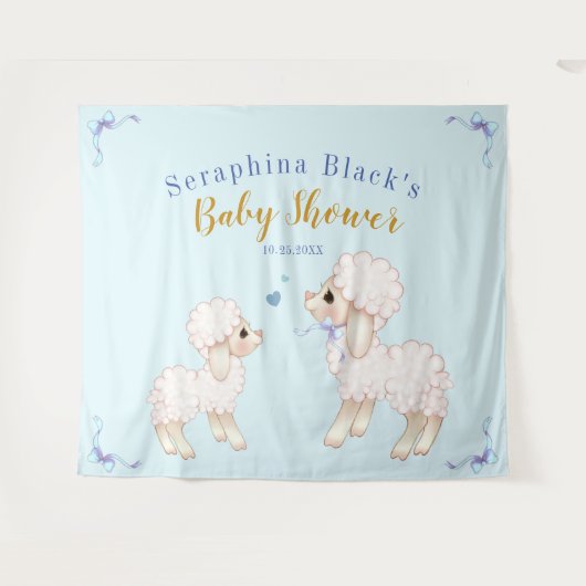 Sweet Blue Boy Lamb Baby shower Backdrop Wandkleed (Voorkant (horizontaal))