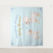 Sweet Blue Boy Lamb Baby shower Backdrop Wandkleed (Voorkant)