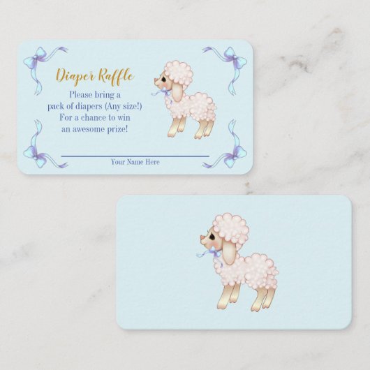 Sweet Blue Boy Lamb Baby shower Diaper Raffle Informatiekaartje (Voorkant / Achterkant)