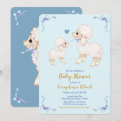 Sweet Blue Boy Lamb Baby shower Invitation Kaart (Voorkant / Achterkant)