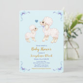 Sweet Blue Boy Lamb Baby shower Invitation Kaart (Staand voorkant)