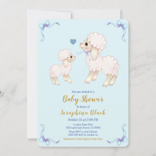 Sweet Blue Boy Lamb Baby shower Invitation Kaart