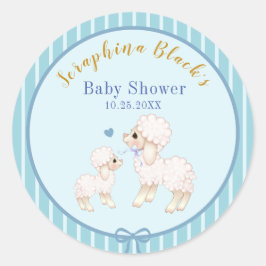 Sweet Blue Boy Lamb Baby shower Ronde Sticker