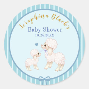 Sweet Blue Boy Lamb Baby shower Ronde Sticker