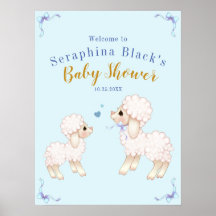 Sweet Blue Boy Lamb Baby shower Welkom Poster