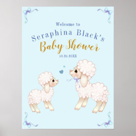 Sweet Blue Boy Lamb Baby shower Welkom Poster