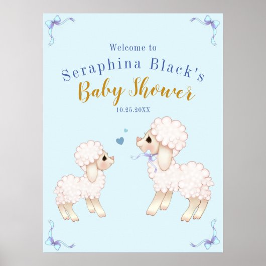 Sweet Blue Boy Lamb Baby shower Welkom Poster (Voorkant)