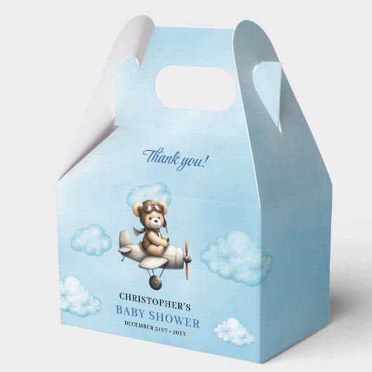 Sweet Blue Brown Teddy Bear Pilot Baby Shower Box Bedankdoosjes