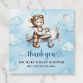 Sweet Blue Brown Teddy Bear Pilot Boy Shower Bedankjes Labels (Achterkant)