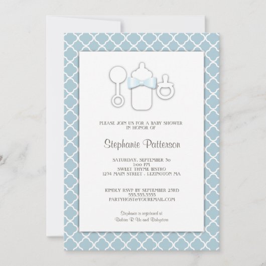 Sweet Blue | Bruine Baby shower Tea Party Kaart (Voorkant)