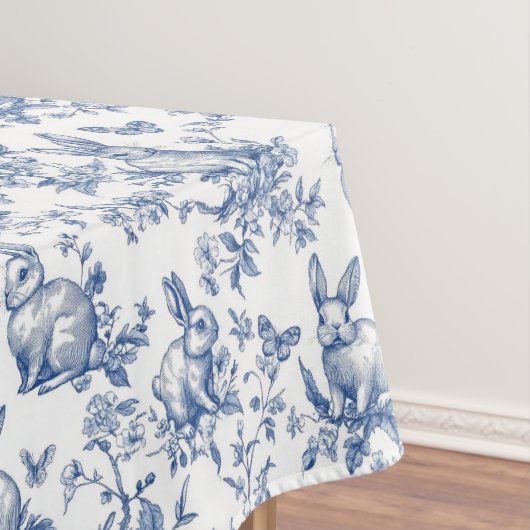 Sweet Blue Bunny Rabbits French Toile Tafelkleed (Voorbeeld)